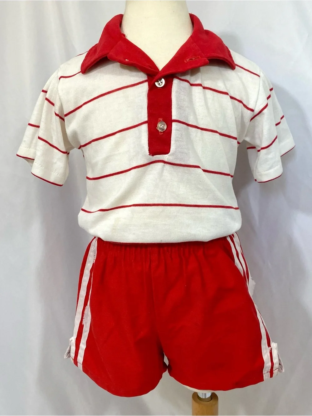 Kids Play Condition 80’s Striped Polo Shirt and Red Running Shorts Outfit 7 8